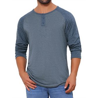 Men's Raglan Long Sleeve Tee Shirt Casual Baseball Henley T-Shirts