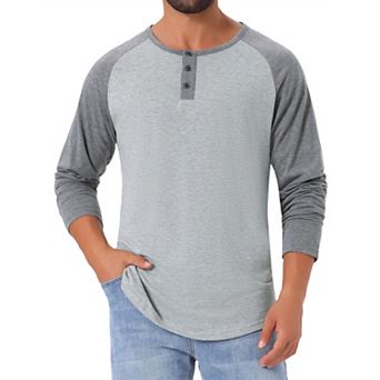 Men's Raglan Long Sleeve Tee Shirt Casual Baseball Henley T-Shirts