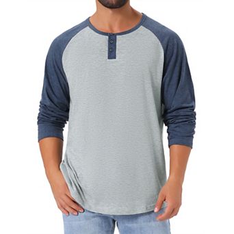 Men's Raglan Long Sleeve Tee Shirt Casual Baseball Henley T-Shirts