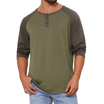 Men's Raglan Long Sleeve Tee Shirt Casual Baseball Henley T-Shirts
