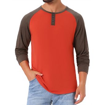 Men's Raglan Long Sleeve Tee Shirt Casual Baseball Henley T-Shirts