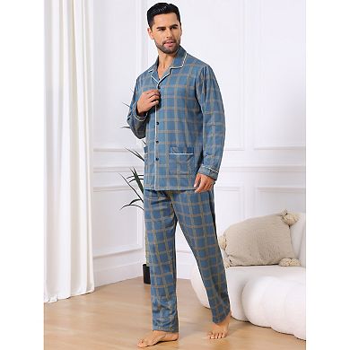 Men's 2 Pieces Long Sleeve Button Down Pocket Pattern Pajamas Set