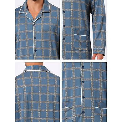 Men's 2 Pieces Long Sleeve Button Down Pocket Pattern Pajamas Set