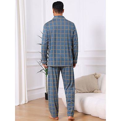 Men's 2 Pieces Long Sleeve Button Down Pocket Pattern Pajamas Set
