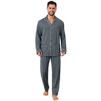 Men's 2 pc Long Sleeve Button Down Pocket Pattern Pajamas Set