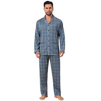 Men's 2 pc Long Sleeve Button Down Pocket Pattern Pajamas Set