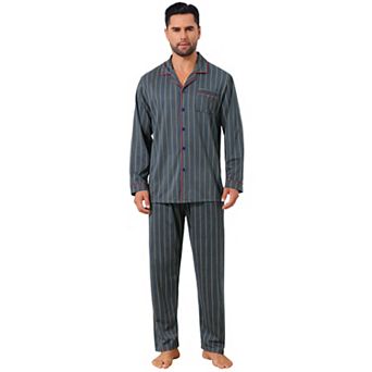 Men's 2 pc Long Sleeve Button Down Pocket Pattern Pajamas Set