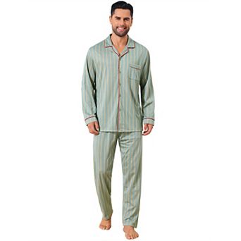 Men's 2 pc Long Sleeve Button Down Pocket Pattern Pajamas Set