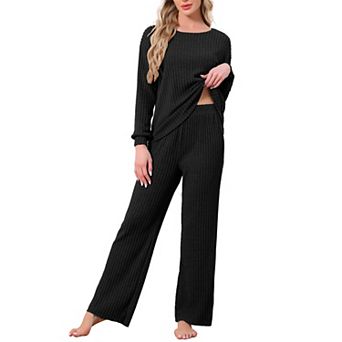 Women's Ribbed Knit Pajamas Sets 2 pc Long Sleeve Top and Pants Sleepwear Pjs Loungewear Outfits