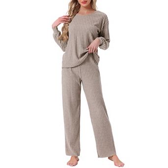 Women's Ribbed Knit Pajamas Sets 2 pc Long Sleeve Top and Pants Sleepwear Pjs Loungewear Outfits