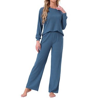 Women's Ribbed Knit Pajamas Sets 2 pc Long Sleeve Top and Pants Sleepwear Pjs Loungewear Outfits