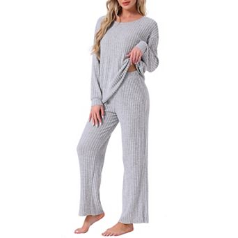 Women's Ribbed Knit Pajamas Sets 2 pc Long Sleeve Top and Pants Sleepwear Pjs Loungewear Outfits