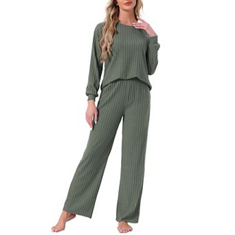 Women's Ribbed Knit Pajamas Sets 2 pc Long Sleeve Top and Pants Sleepwear Pjs Loungewear Outfits