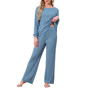 Women's Ribbed Knit Pajamas Sets 2 pc Long Sleeve Top and Pants Sleepwear Pjs Loungewear Outfits