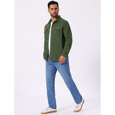 Men's Casual Workwear Long Sleeve Button Down Pockets Fishing Hiking Cargo Work Shirts