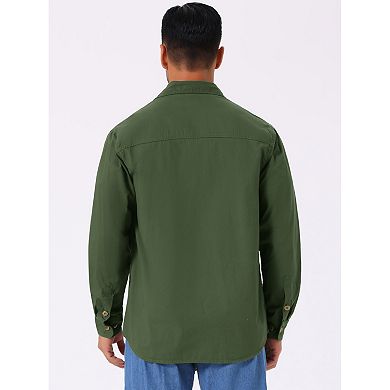 Men's Casual Workwear Long Sleeve Button Down Pockets Fishing Hiking Cargo Work Shirts