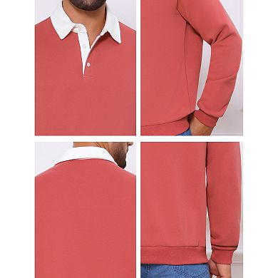 Men's Contrast Collared Long Sleeves Pullover Polo Sweatshirt