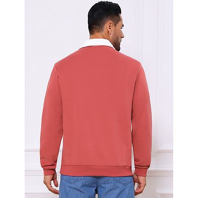 Men's Contrast Collared Long Sleeves Pullover Polo Sweatshirt