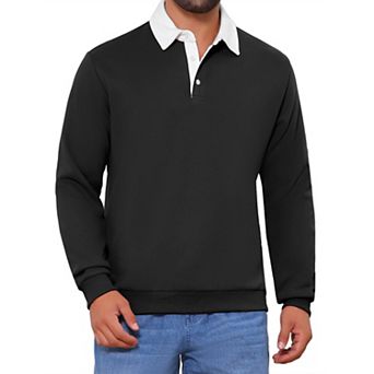 Men's Contrast Collared Long Sleeves Pullover Polo Sweatshirt