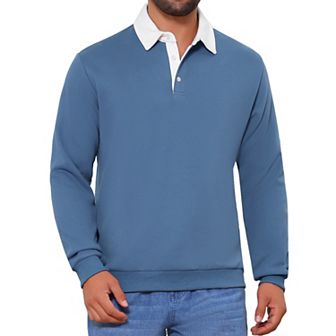 Men's Contrast Collared Long Sleeves Pullover Polo Sweatshirt