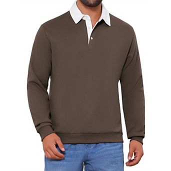 Men's Contrast Collared Long Sleeves Pullover Polo Sweatshirt