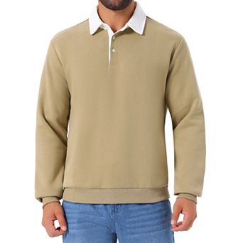 Men's Contrast Collared Long Sleeves Pullover Polo Sweatshirt