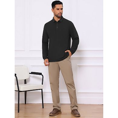 Men's Classic Solid Color Long Sleeves Basic Golf Polo T-Shirts