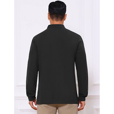 Men's Classic Solid Color Long Sleeves Basic Golf Polo T-Shirts