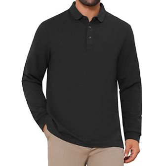 Men's Classic Solid Color Long Sleeves Basic Golf Polo T-Shirts