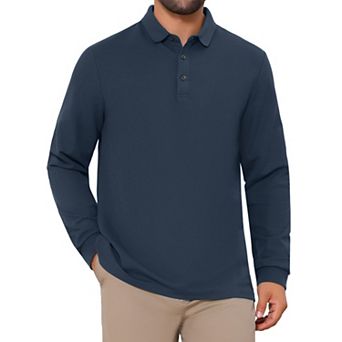 Men's Classic Solid Color Long Sleeves Basic Golf Polo T-Shirts