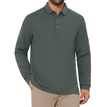 Men's Classic Solid Color Long Sleeves Basic Golf Polo T-Shirts