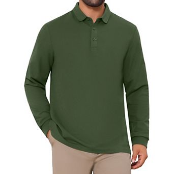 Men's Classic Solid Color Long Sleeves Basic Golf Polo T-Shirts