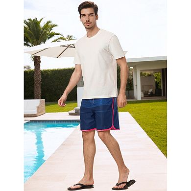 Men's Summer Drawstring Waist Color Block Striped Board Shorts