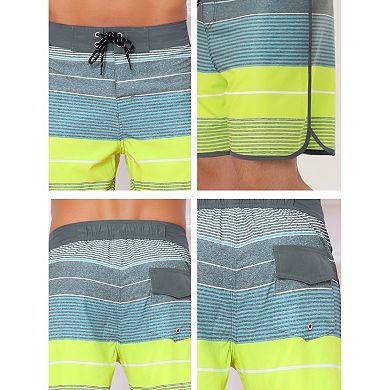 Men's Summer Drawstring Waist Color Block Striped Board Shorts