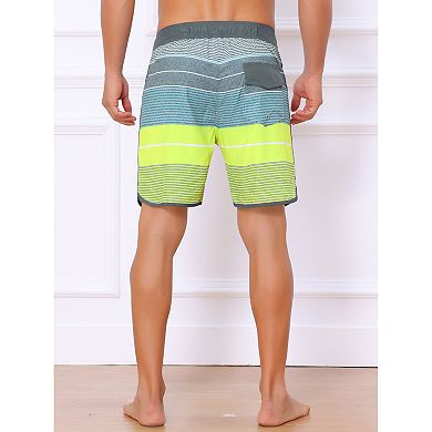 Men's Summer Drawstring Waist Color Block Striped Board Shorts