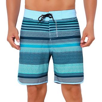 Men's Summer Drawstring Waist Color Block Striped Board Shorts