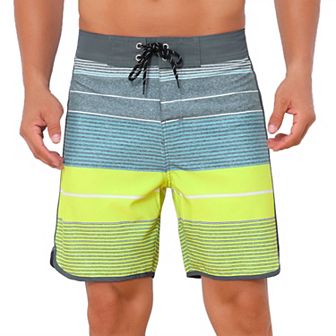 Men's Summer Drawstring Waist Color Block Striped Board Shorts