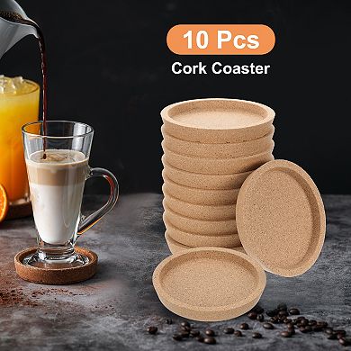 10pcs Cork Coaster With Lip for Drinks Absorbent, 4 Inches Heat Resistant Reusable Coaster, Brown