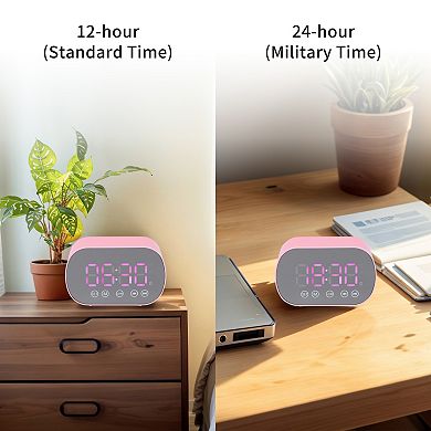 Small Dual Digital Alarm Clock, Mirror Alarms with FM Radio and Speaker Function 3.3x2x1.6 inch