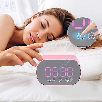 Small Dual Digital Alarm Clock, Mirror Alarms with FM Radio and Speaker Function 3.3x2x1.6 inch