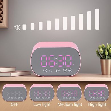 Small Dual Digital Alarm Clock, Mirror Alarms with FM Radio and Speaker Function 3.3x2x1.6 inch