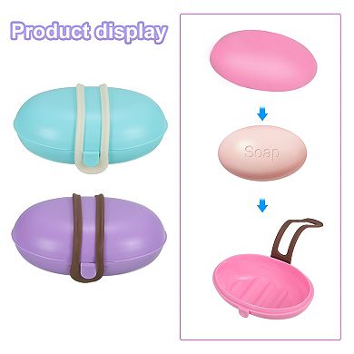 Travel Soap Holder, 2 Pack Soap Bar Box Container Case with Band for Traveling, Camping, Gym Use
