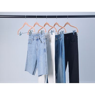 20 Pack Flocked Non-Slip Hangers with Pinch Clips, Durable 360-degree Space Saving Clothes Hangers