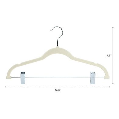 20 Pack Flocked Non-Slip Hangers with Pinch Clips, Durable 360-degree Space Saving Clothes Hangers