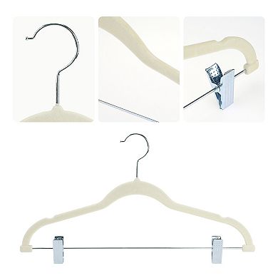 20 Pack Flocked Non-Slip Hangers with Pinch Clips, Durable 360-degree Space Saving Clothes Hangers