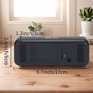 Small Dual Alarm Clock, Dimmable, DST, Snooze, 12/24H, Alarm w Indoor Temperature, 6.7x2.4x1.2 inch