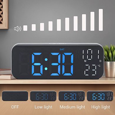 Small Dual Alarm Clock, Dimmable, DST, Snooze, 12/24H, Alarm w Indoor Temperature, 6.7x2.4x1.2 inch