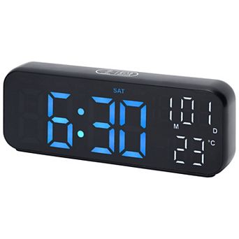 Small Dual Alarm Clock, Dimmable, DST, Snooze, 12/24H, Alarm w Indoor Temperature, 6.7x2.4x1.2 inch