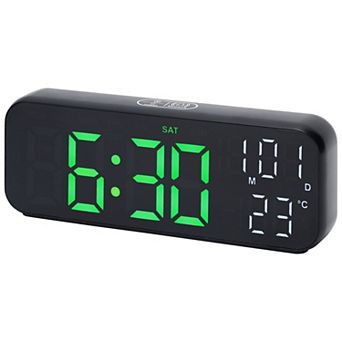 Small Dual Alarm Clock, Dimmable, DST, Snooze, 12/24H, Alarm w Indoor Temperature, 6.7x2.4x1.2 inch