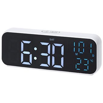Small Dual Alarm Clock, Dimmable, DST, Snooze, 12/24H, Alarm w Indoor Temperature, 6.7x2.4x1.2 inch